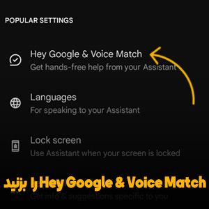 آموزش فعال کردن Google Asistants , Hey Google & Voice Match را انتخاب کنید